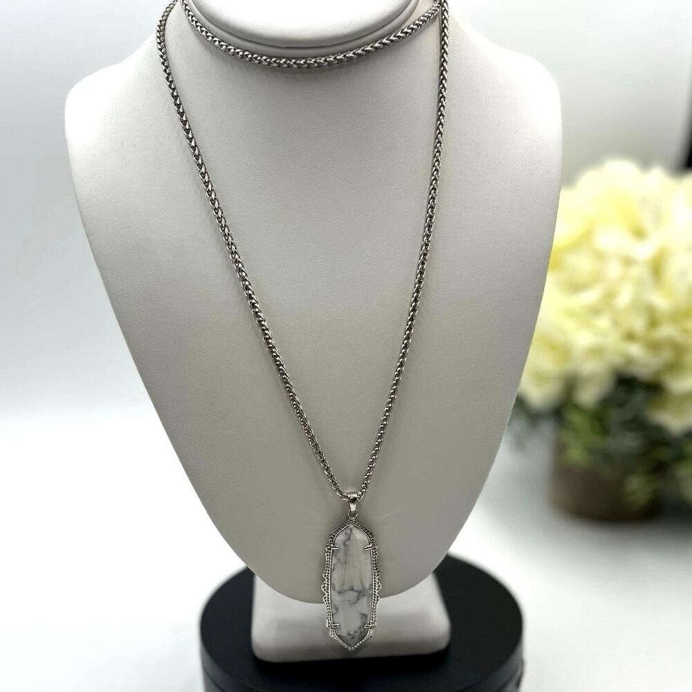 Kendra Scott Signed Frances White Howlite‎ Silver Tone Long Necklace